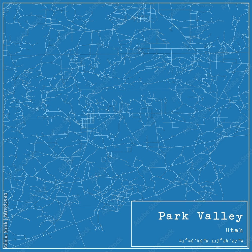 Blueprint US city map of Park Valley, Utah.