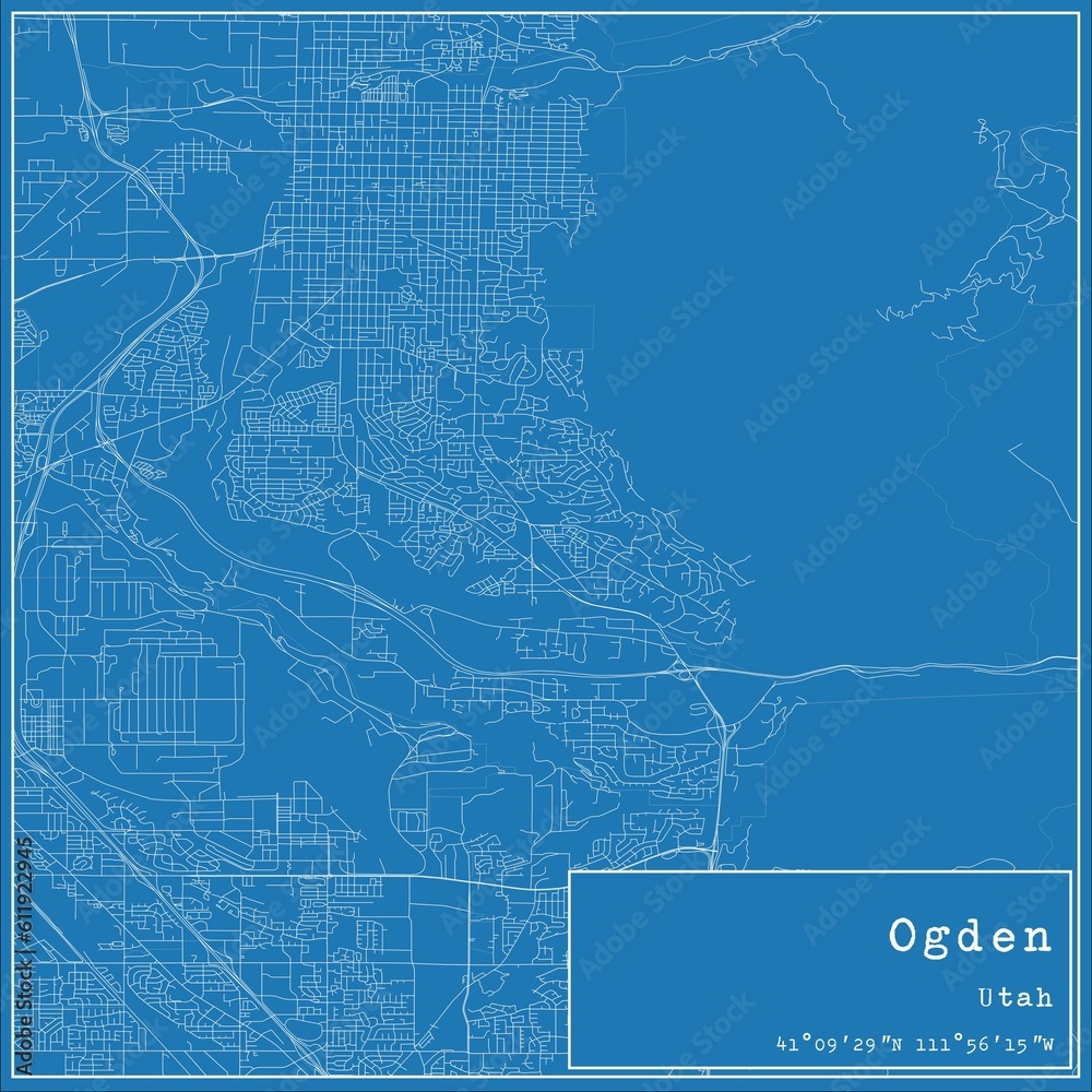 Blueprint US city map of Ogden, Utah.