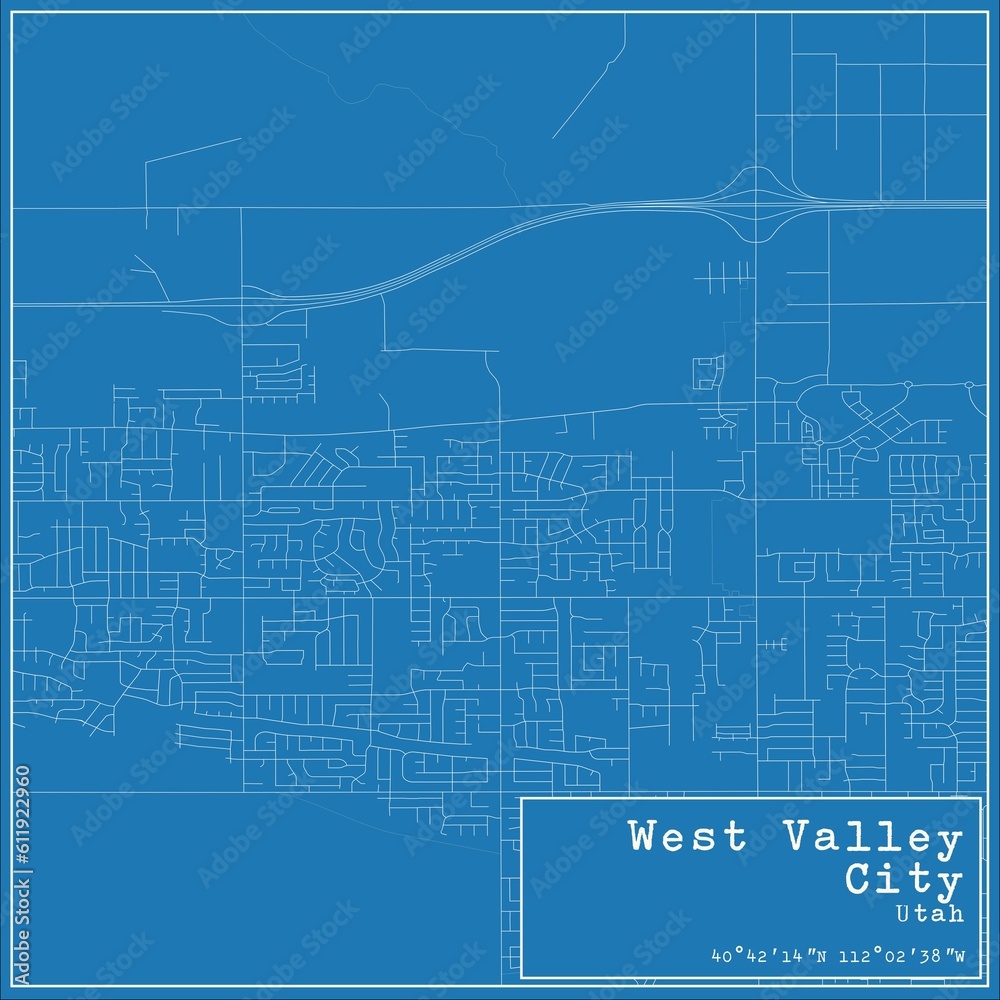 Blueprint US city map of West Valley City, Utah.