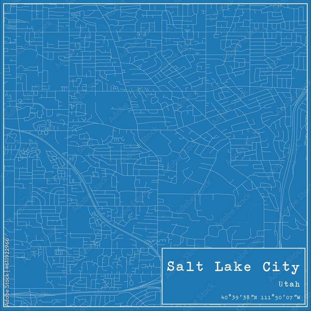 Blueprint US city map of Salt Lake City, Utah.