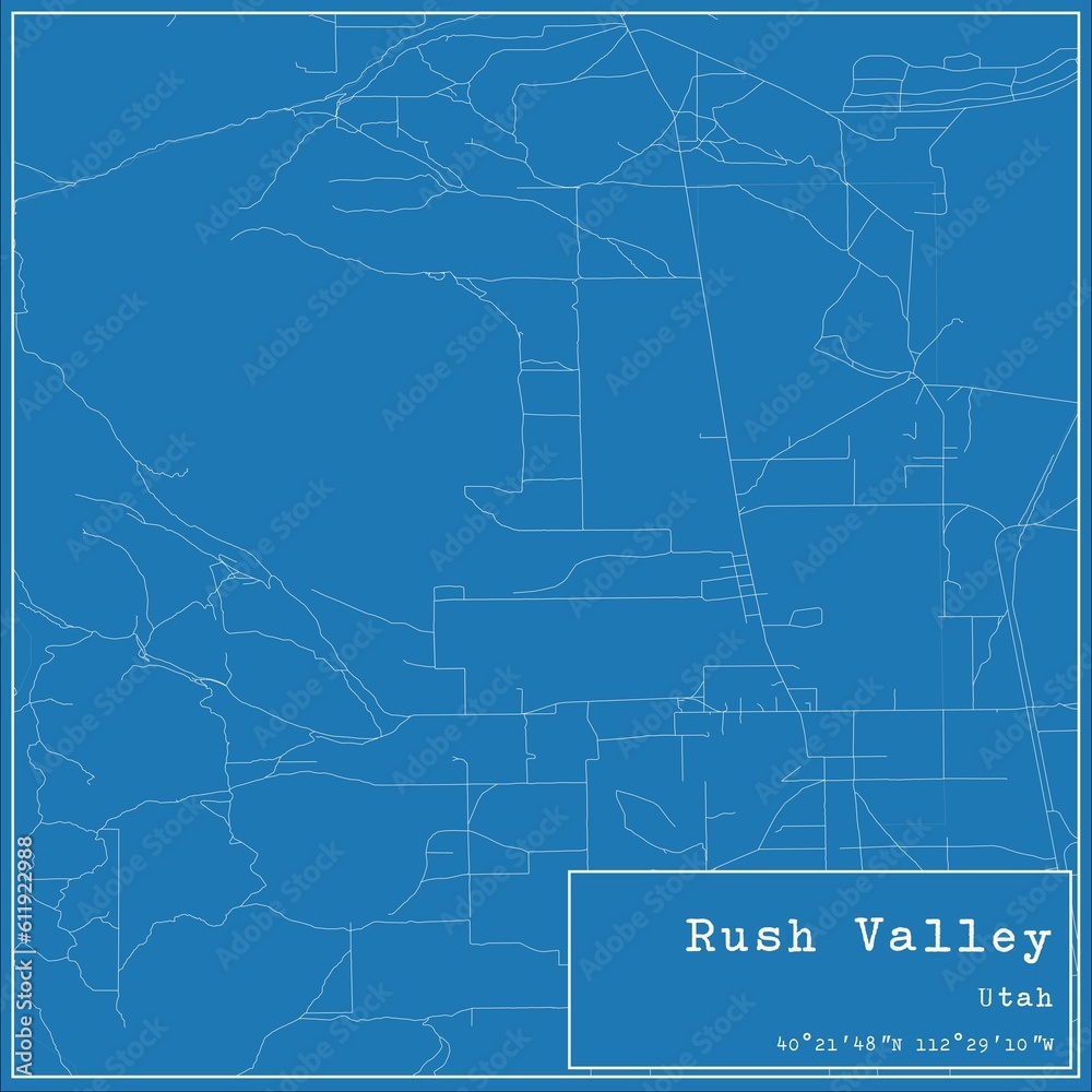Blueprint US city map of Rush Valley, Utah.