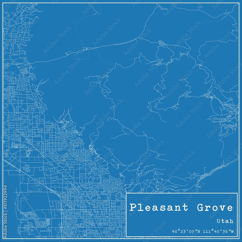 Blueprint US city map of Pleasant Grove, Utah.