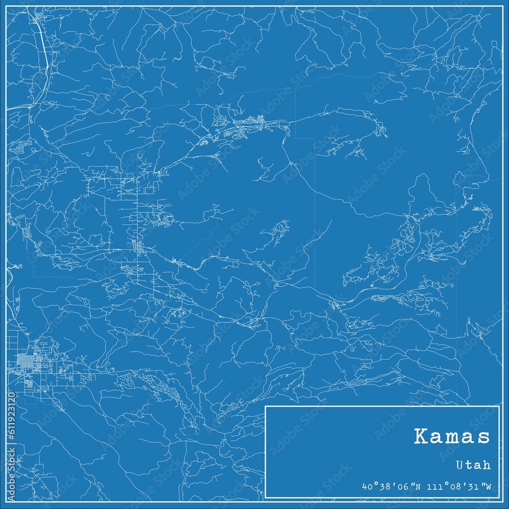 Fototapeta premium Blueprint US city map of Kamas, Utah.