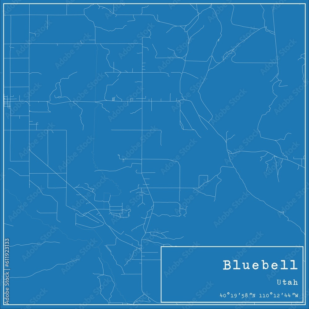 Blueprint US city map of Bluebell, Utah.