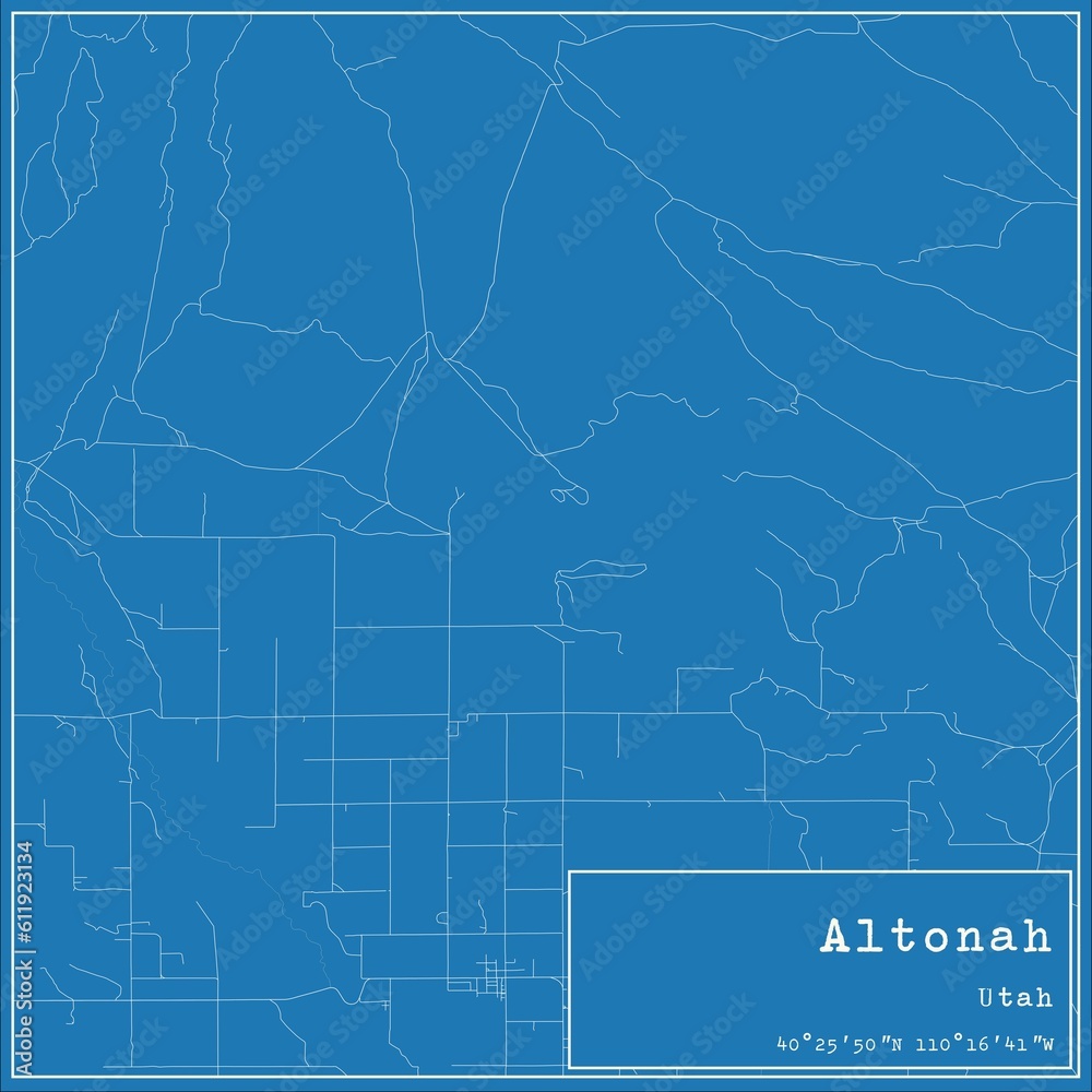 Blueprint US city map of Altonah, Utah.