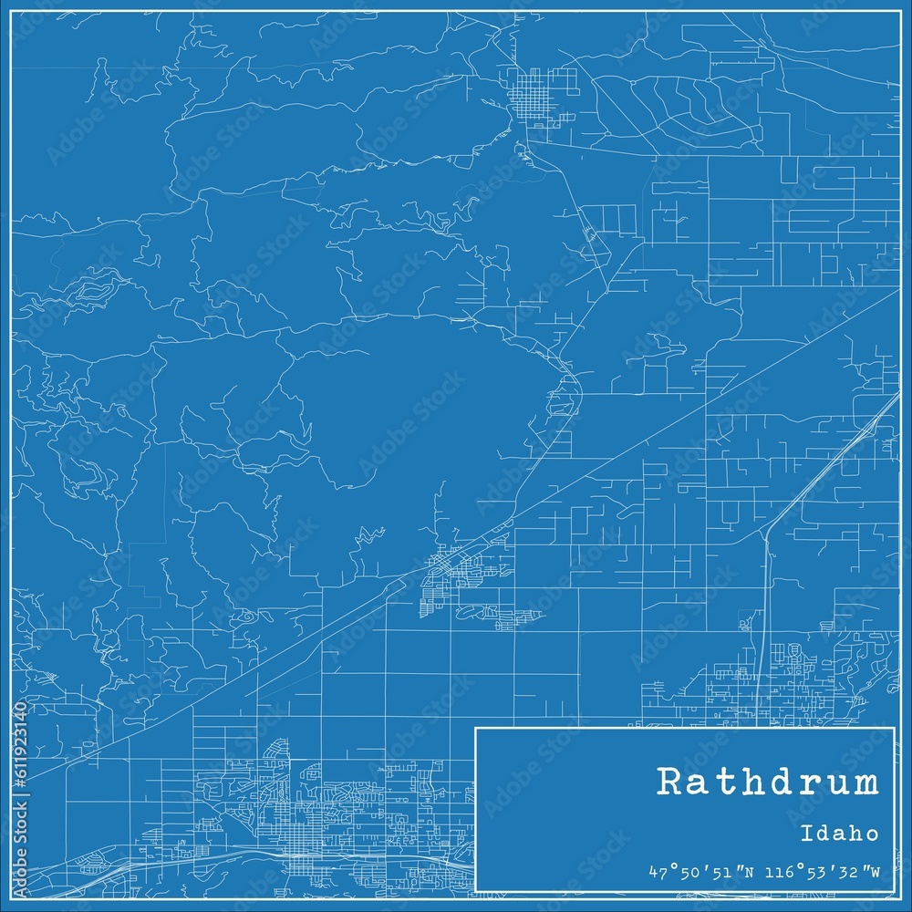 Blueprint US city map of Rathdrum, Idaho.