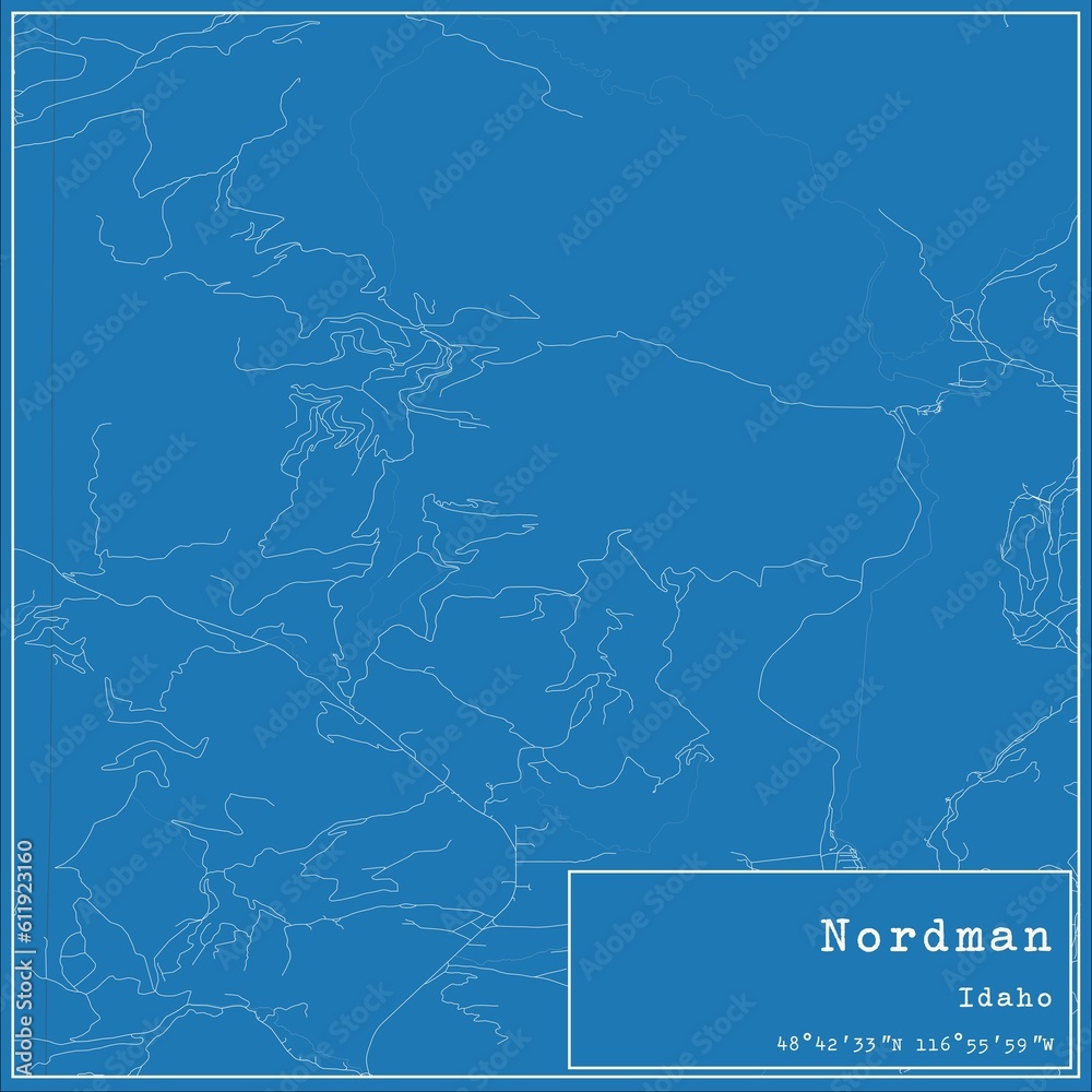 Obraz premium Blueprint US city map of Nordman, Idaho.