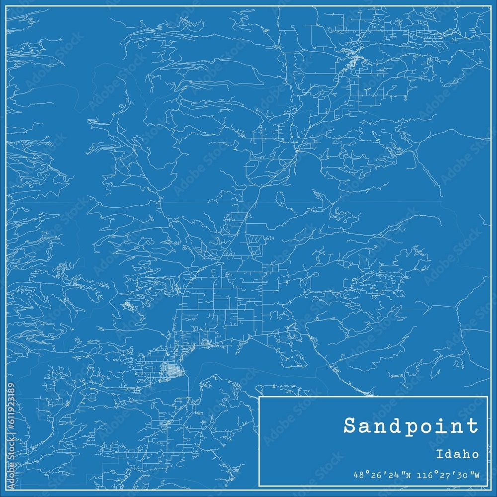 Blueprint US city map of Sandpoint, Idaho.