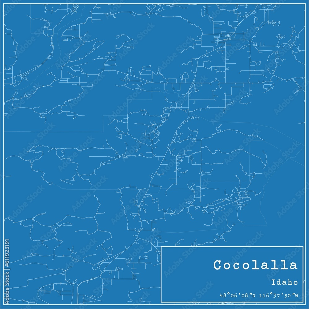 Blueprint US city map of Cocolalla, Idaho.