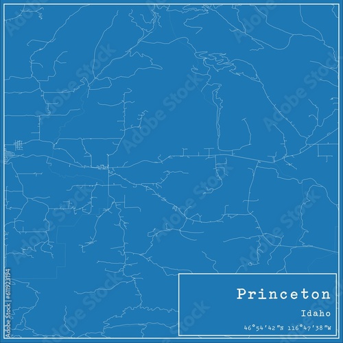 Blueprint US city map of Princeton, Idaho.