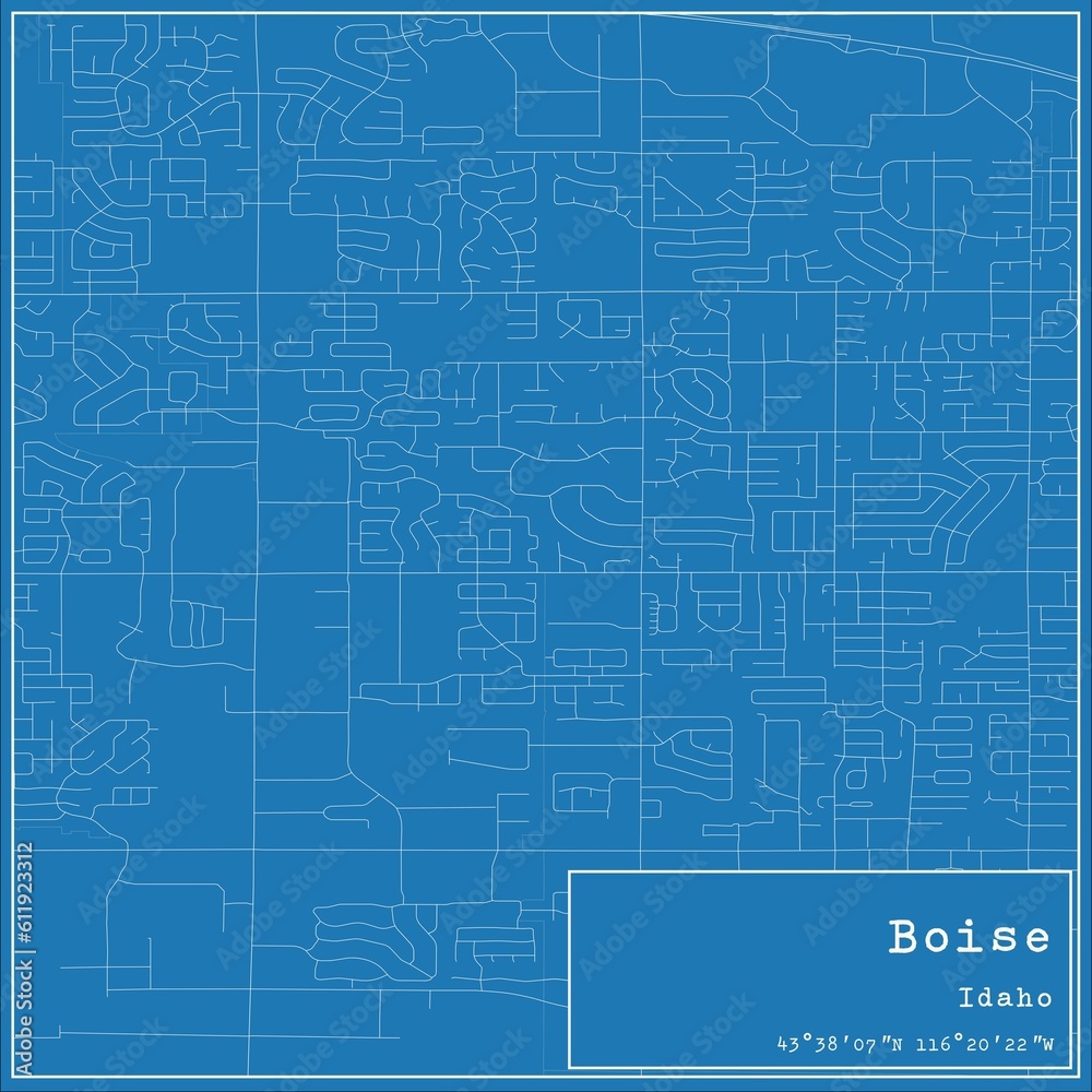 Blueprint US city map of Boise, Idaho.