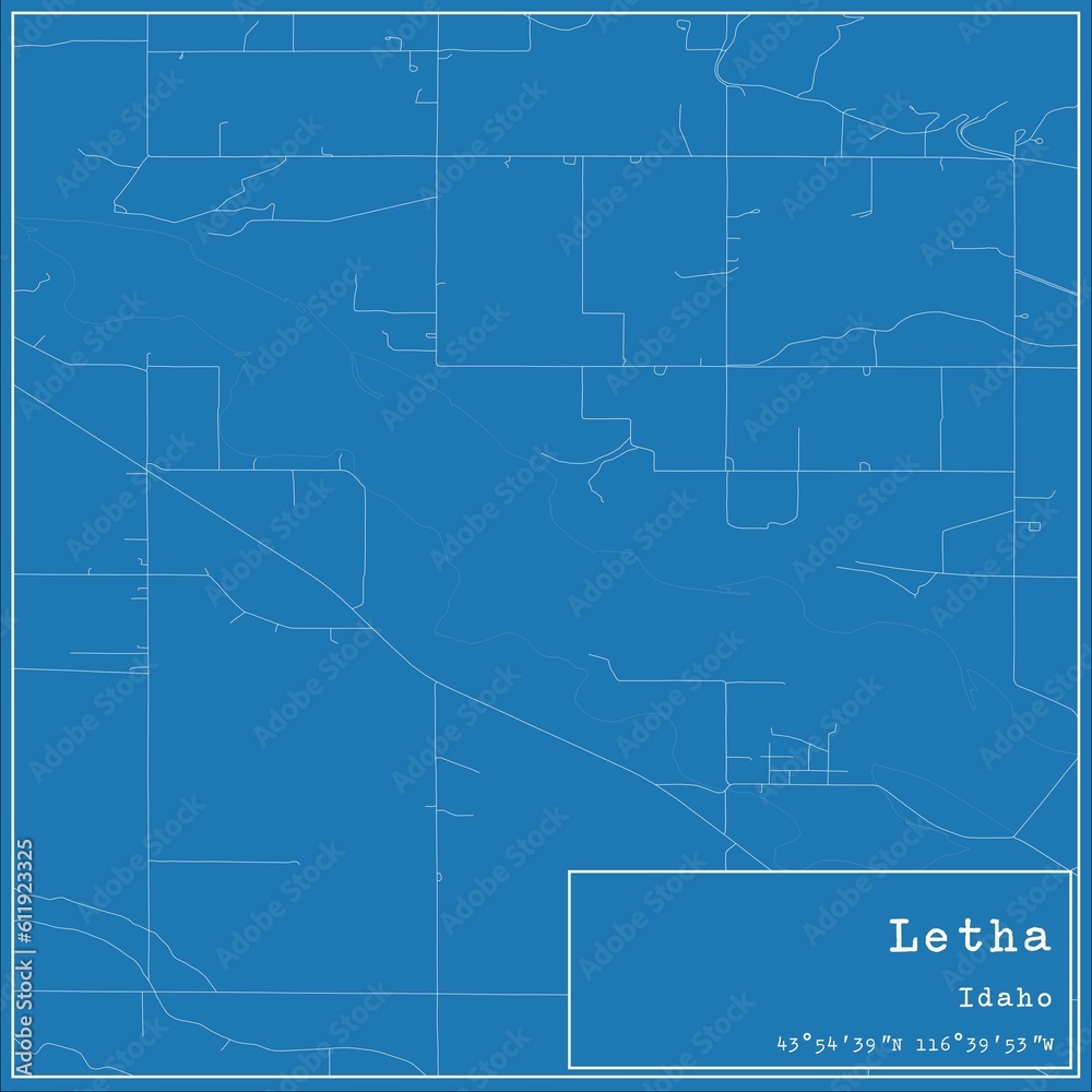 Blueprint US city map of Letha, Idaho.