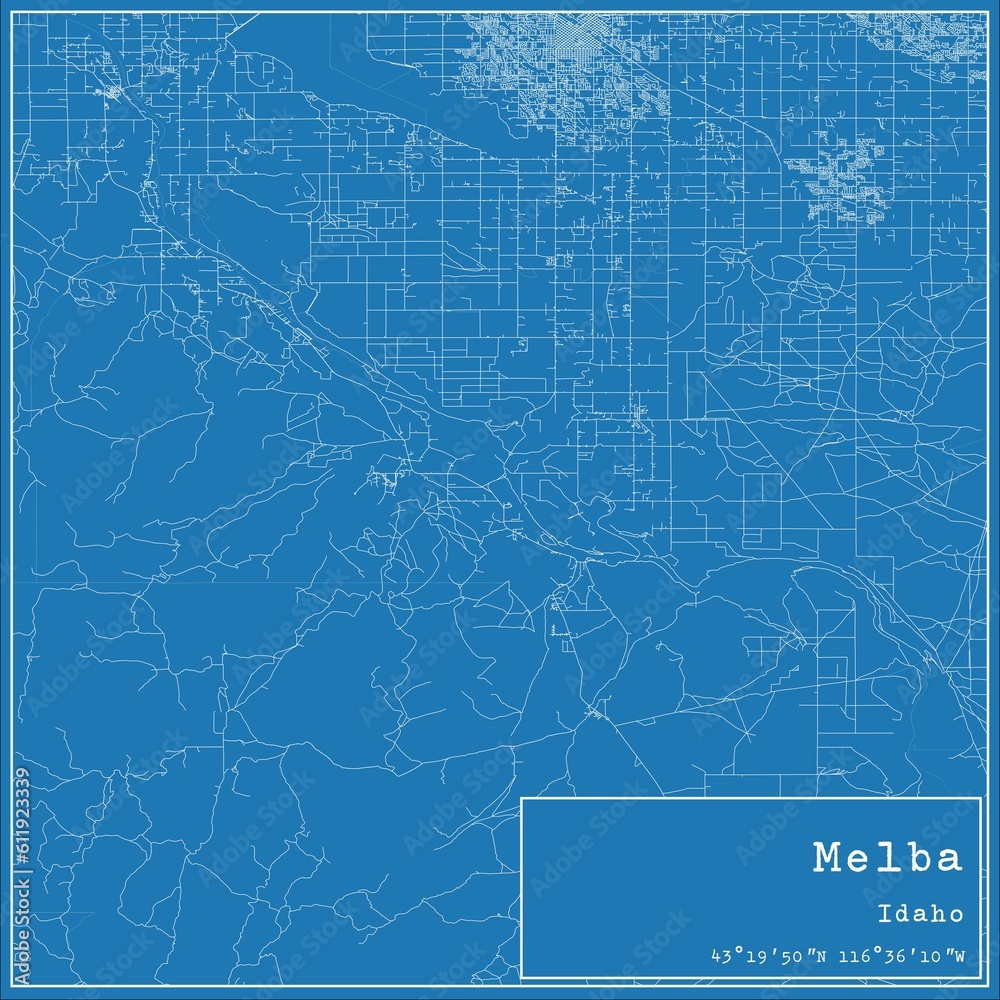 Blueprint US city map of Melba, Idaho.