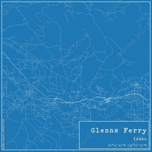 Blueprint US city map of Glenns Ferry, Idaho.