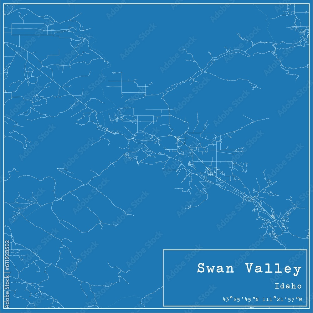 Blueprint US city map of Swan Valley, Idaho.
