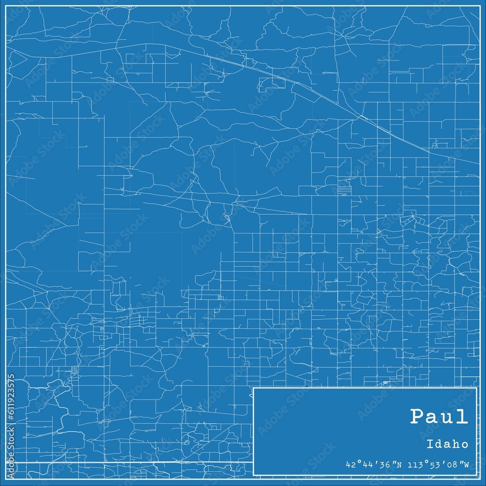 Blueprint US city map of Paul, Idaho.