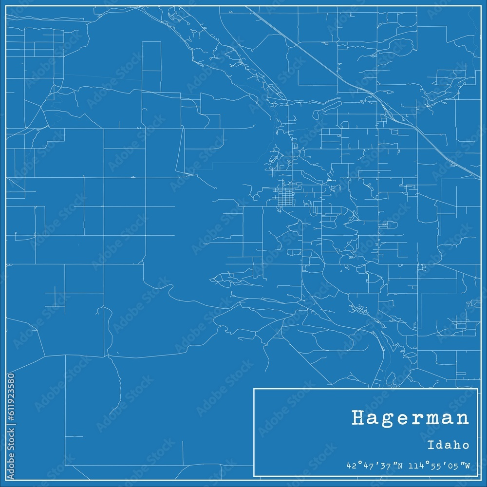 Blueprint US city map of Hagerman, Idaho.