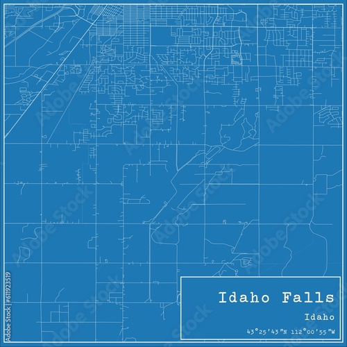 Blueprint US city map of Idaho Falls, Idaho.