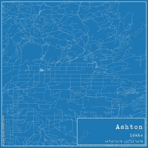 Blueprint US city map of Ashton  Idaho.
