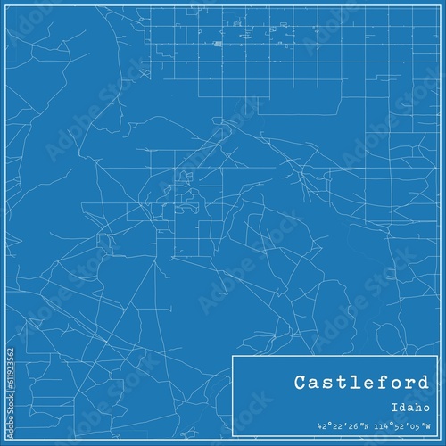 Blueprint US city map of Castleford, Idaho. photo