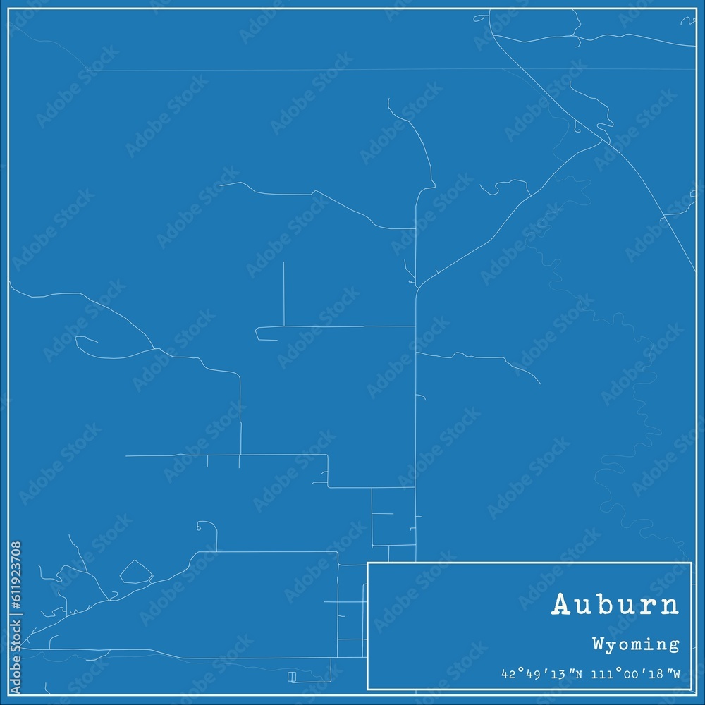 Blueprint US city map of Auburn, Wyoming.