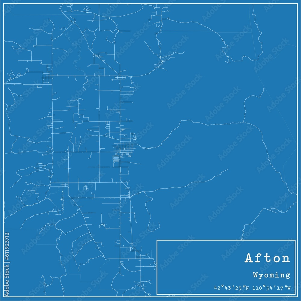 Fototapeta premium Blueprint US city map of Afton, Wyoming.