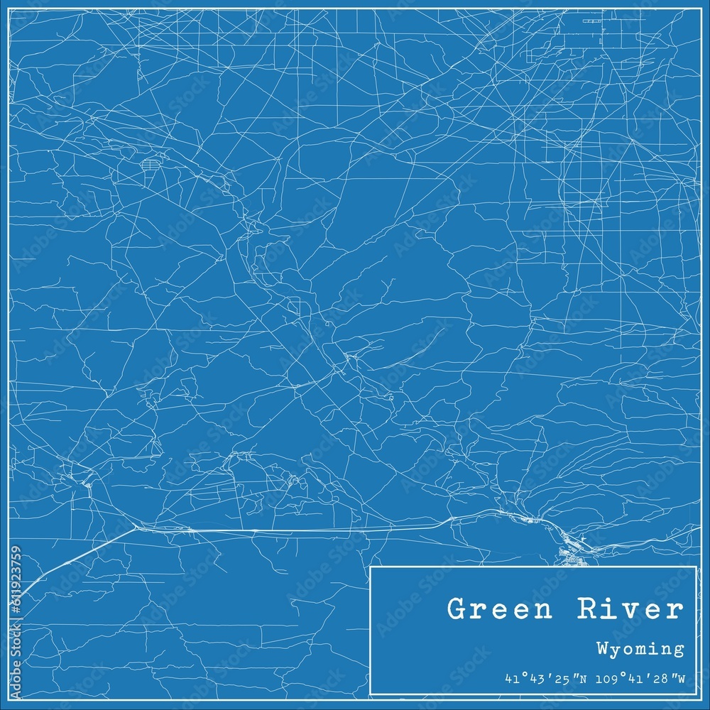 Fototapeta premium Blueprint US city map of Green River, Wyoming.