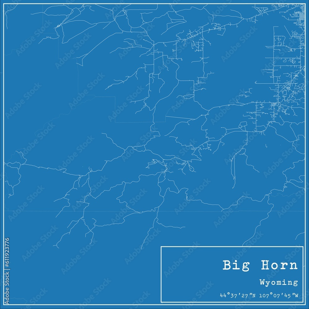 Fototapeta premium Blueprint US city map of Big Horn, Wyoming.