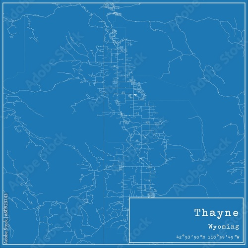 Blueprint US city map of Thayne, Wyoming. photo