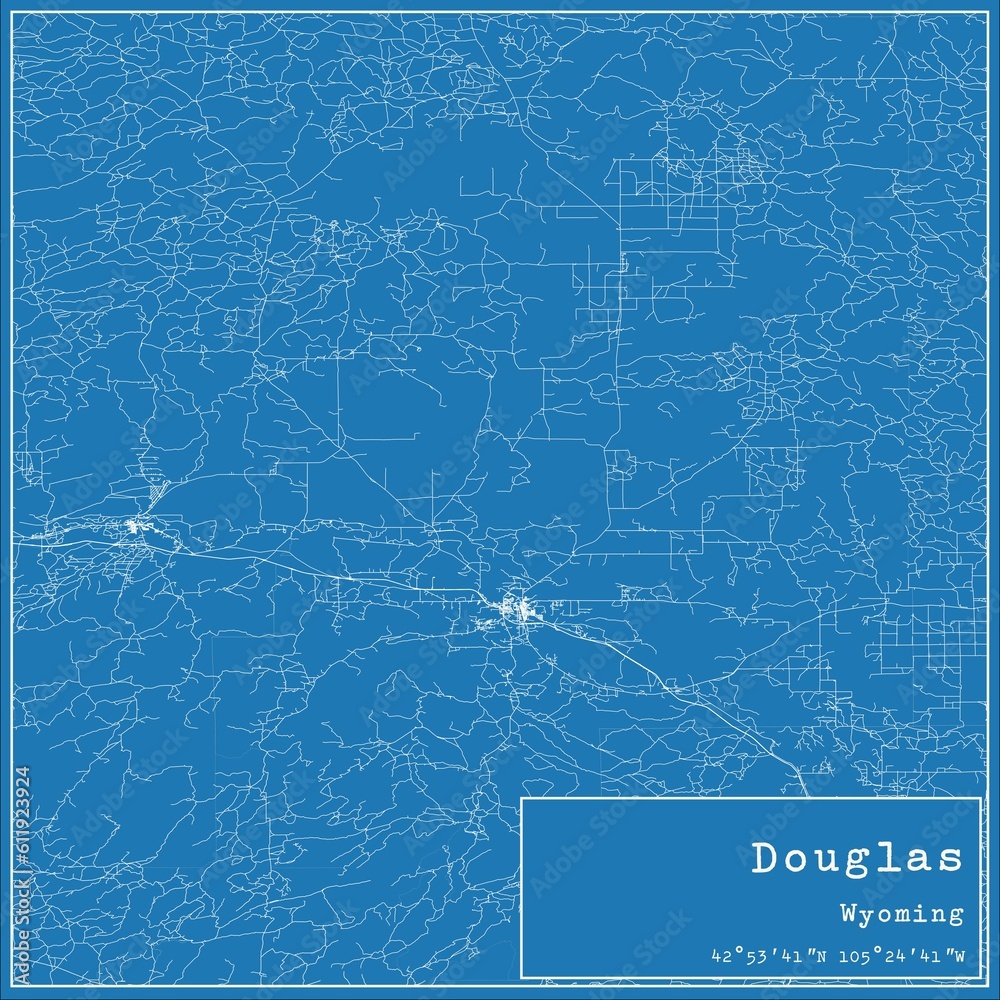 Blueprint US city map of Douglas, Wyoming.