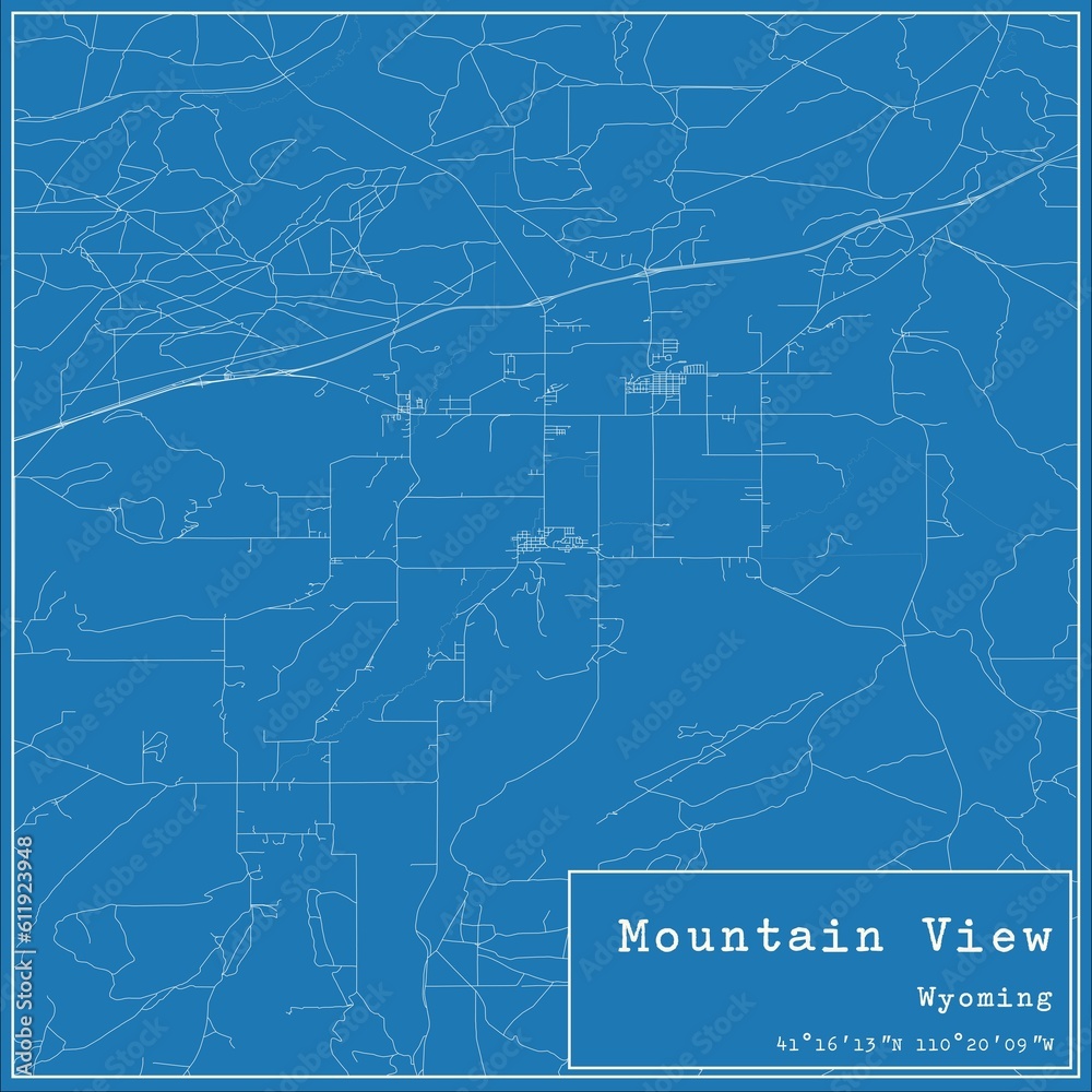 Blueprint US city map of Mountain View, Wyoming. Blueprint US city map of Mountain View, Wyoming.