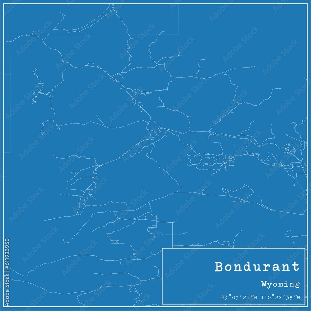 Blueprint US city map of Bondurant, Wyoming.