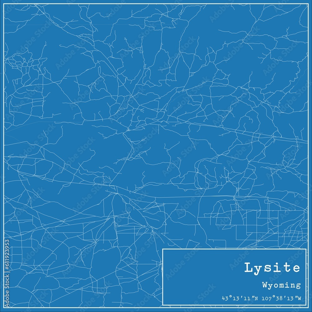 Blueprint US city map of Lysite, Wyoming.