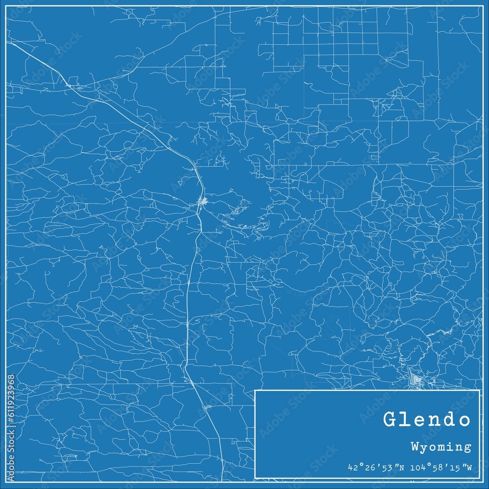 Blueprint US city map of Glendo, Wyoming.