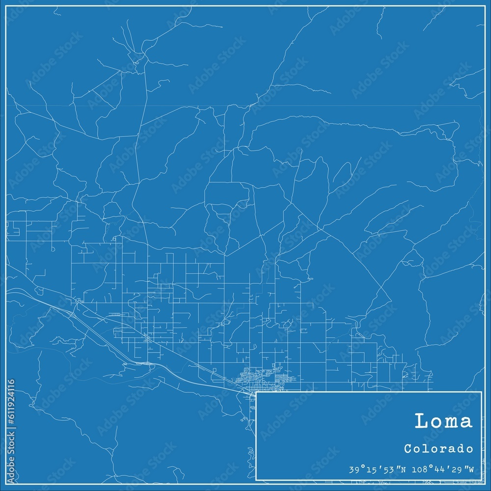 Fototapeta premium Blueprint US city map of Loma, Colorado.