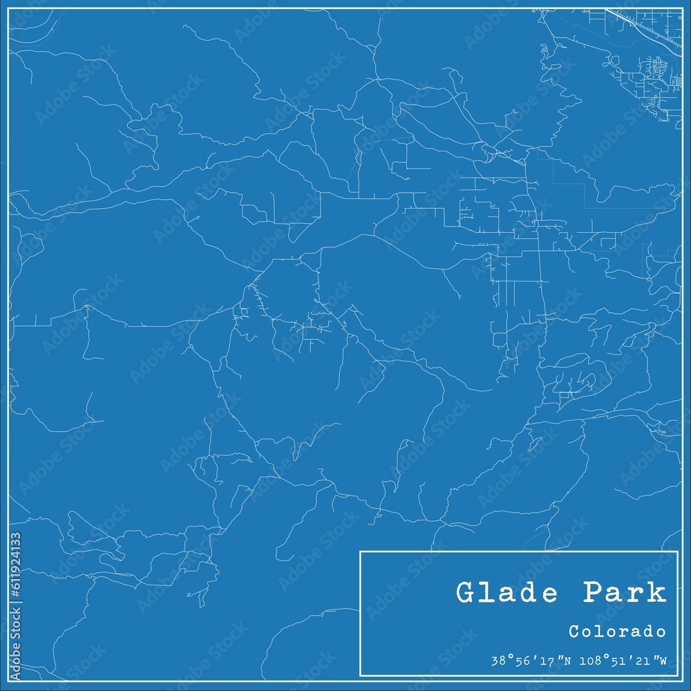 Blueprint US city map of Glade Park, Colorado.