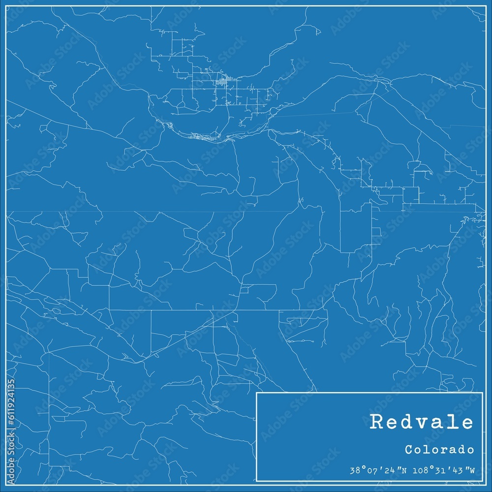 Fototapeta premium Blueprint US city map of Redvale, Colorado.