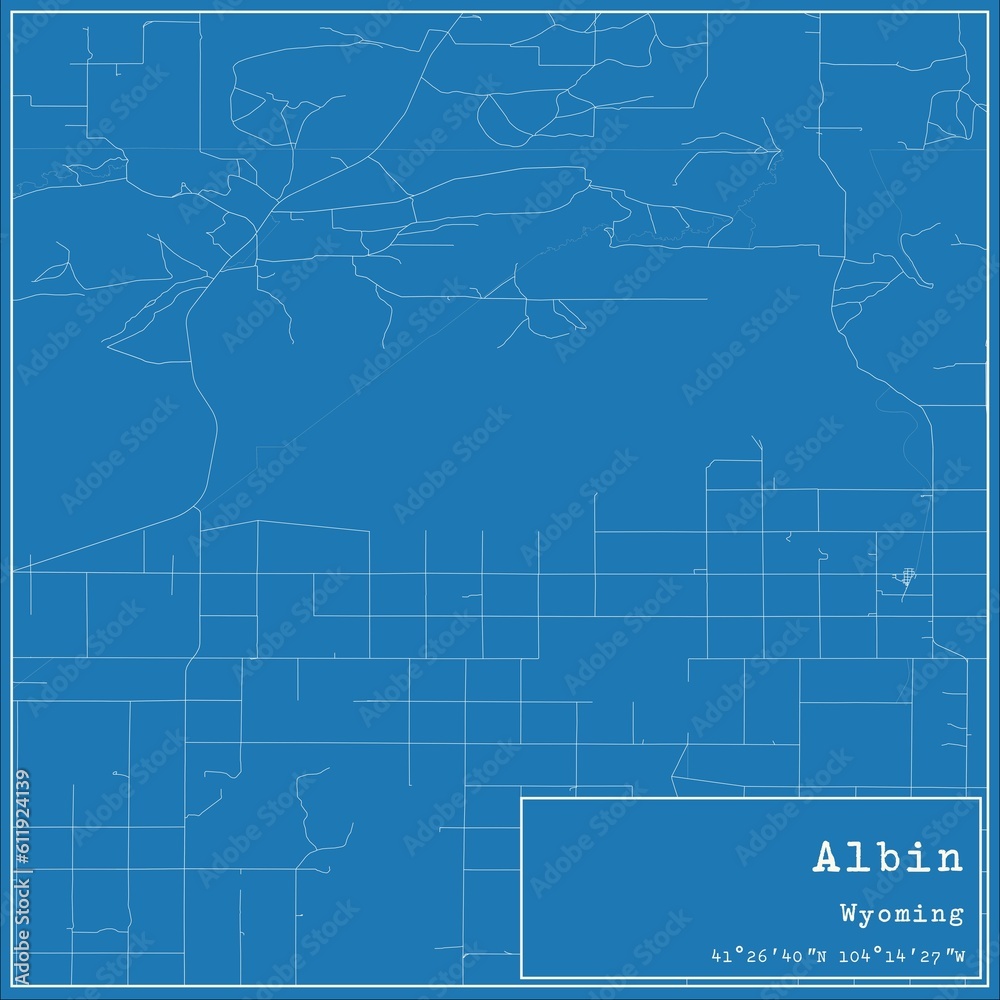 Blueprint US city map of Albin, Wyoming.