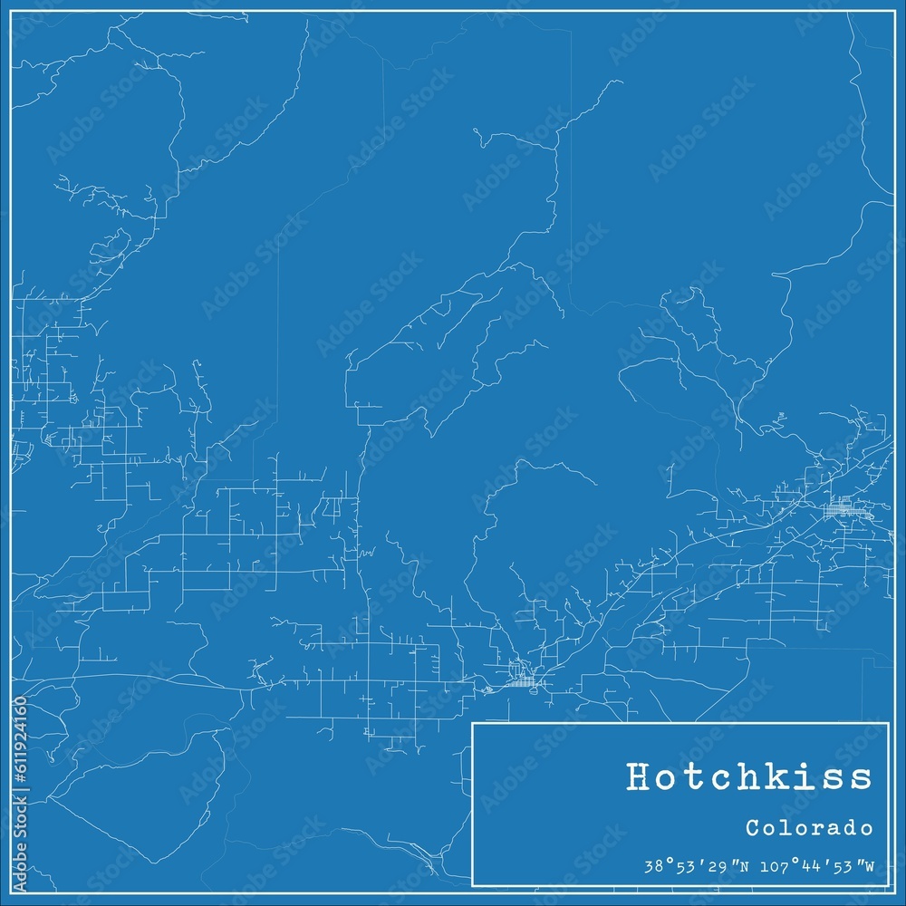 Blueprint US city map of Hotchkiss, Colorado.