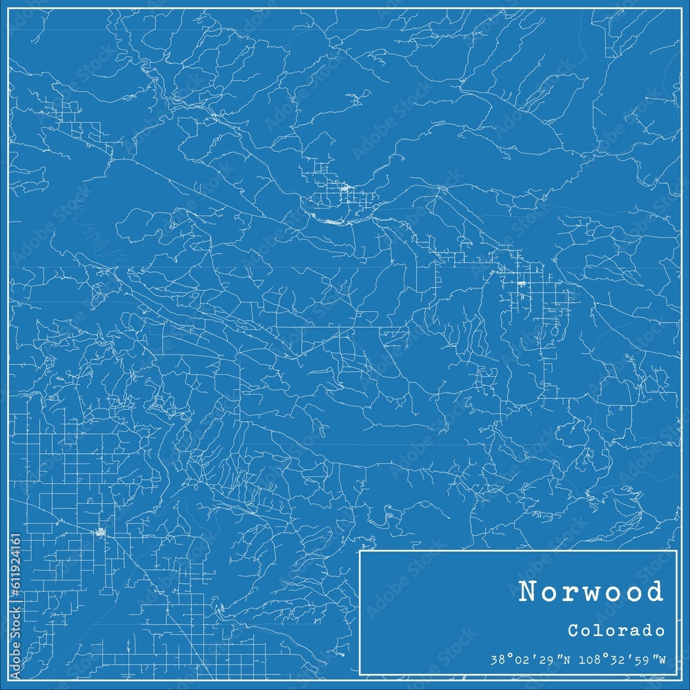 Naklejka premium Blueprint US city map of Norwood, Colorado.