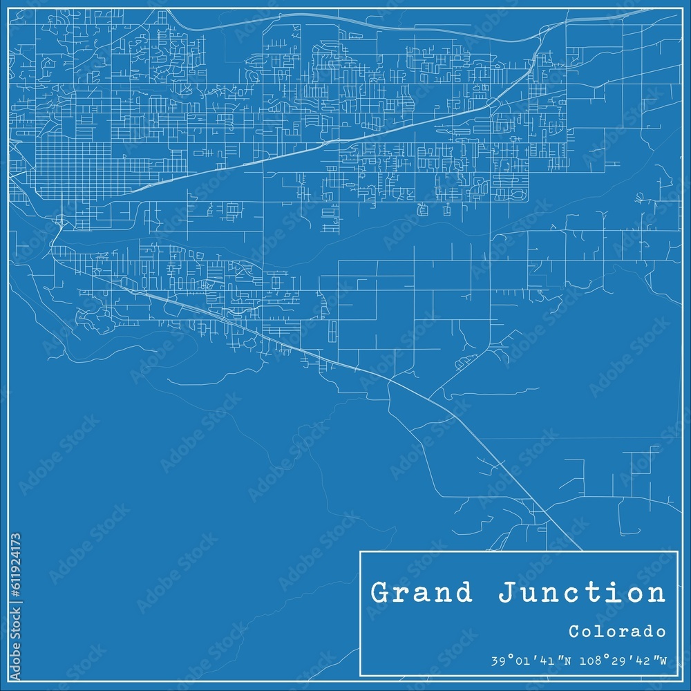 Blueprint US city map of Grand Junction, Colorado.