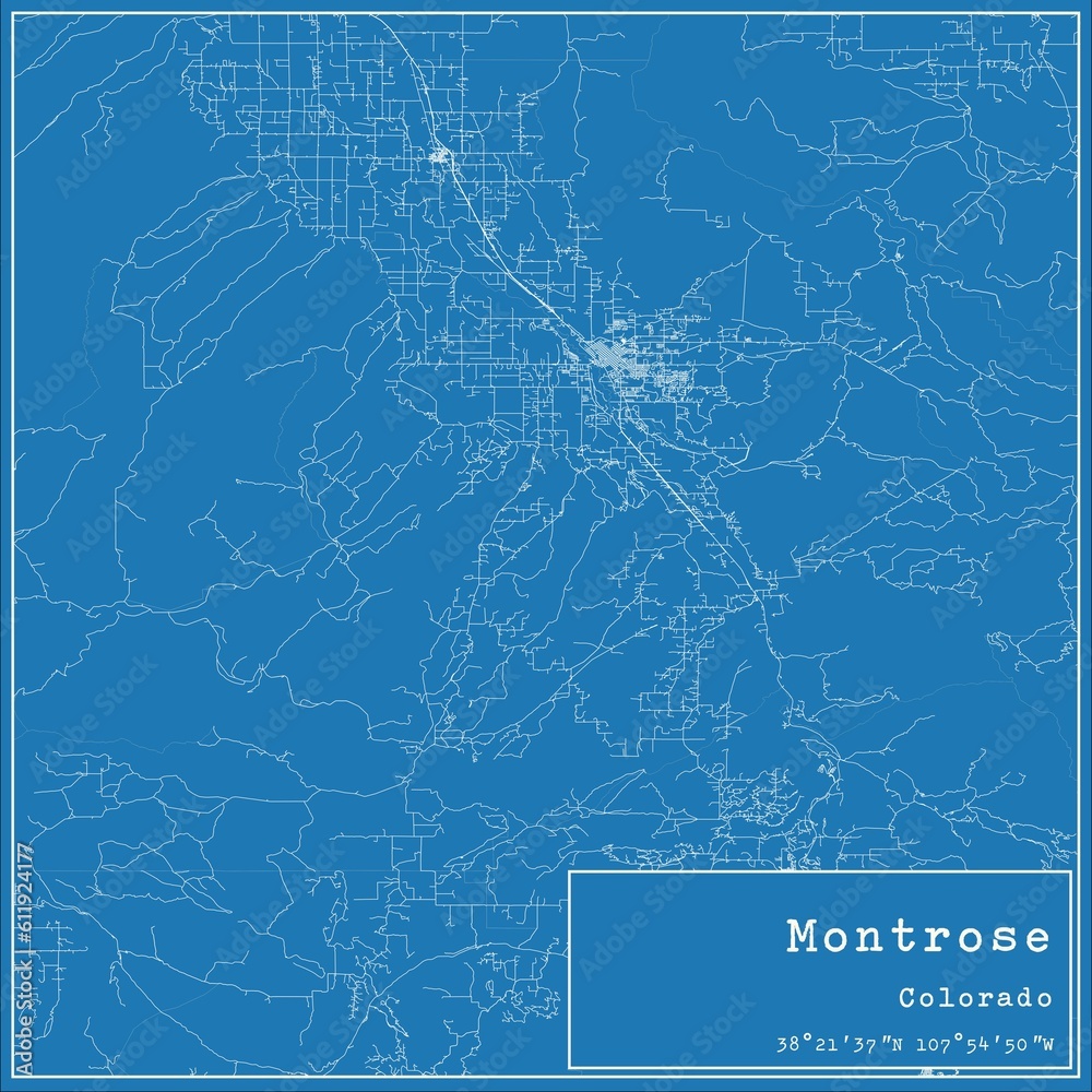 Blueprint US city map of Montrose, Colorado.