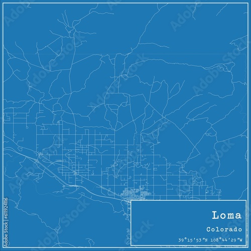 Blueprint US city map of Loma, Colorado.