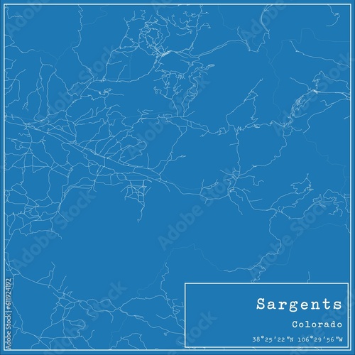 Blueprint US city map of Sargents, Colorado.