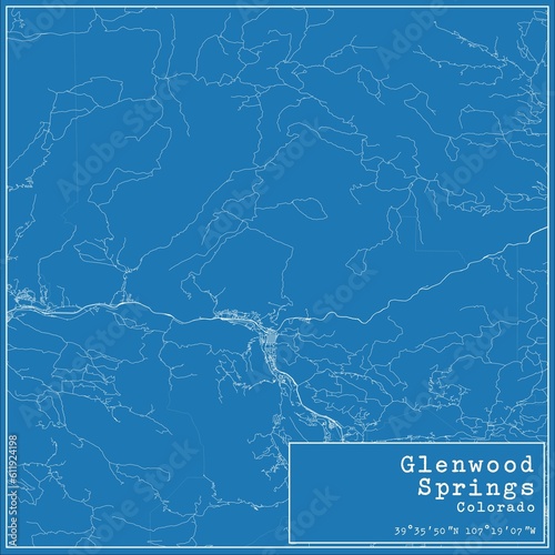 Blueprint US city map of Glenwood Springs, Colorado. photo