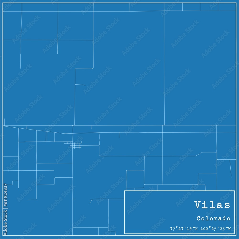 Blueprint US city map of Vilas, Colorado.