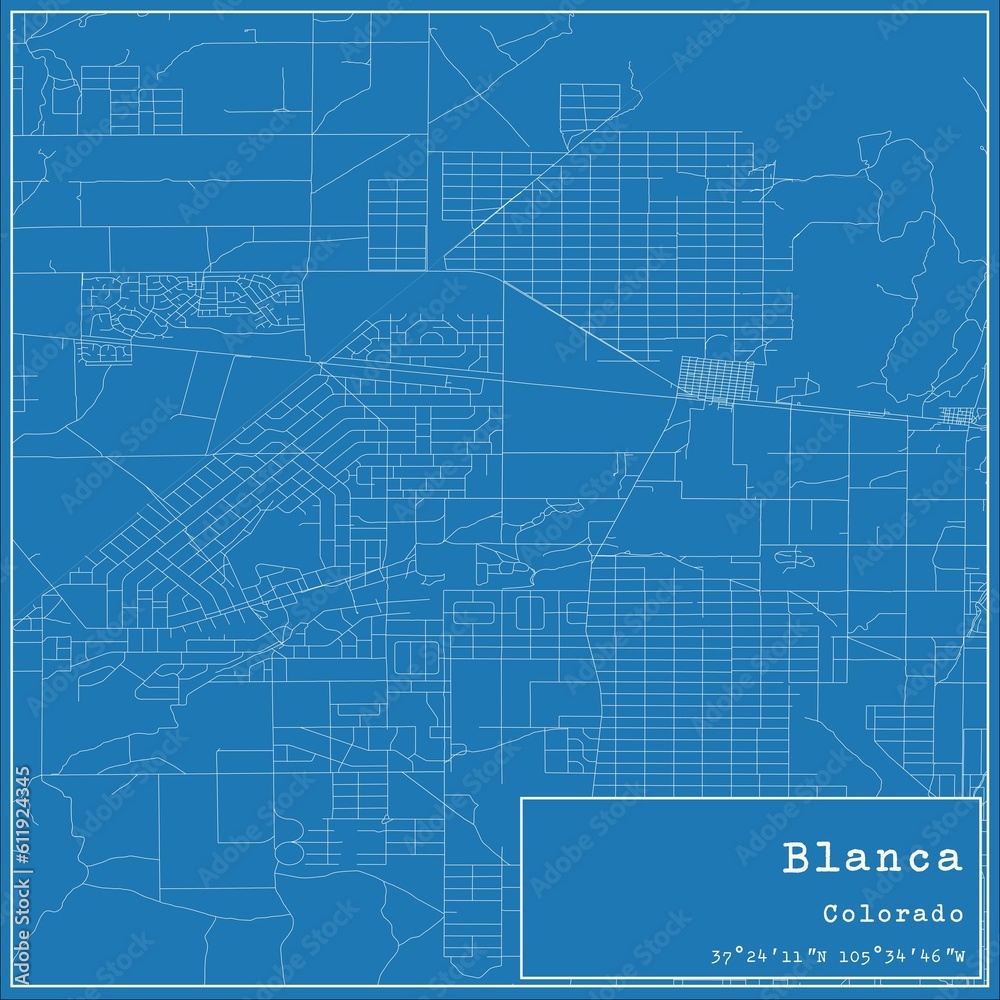 Blueprint US city map of Blanca, Colorado.