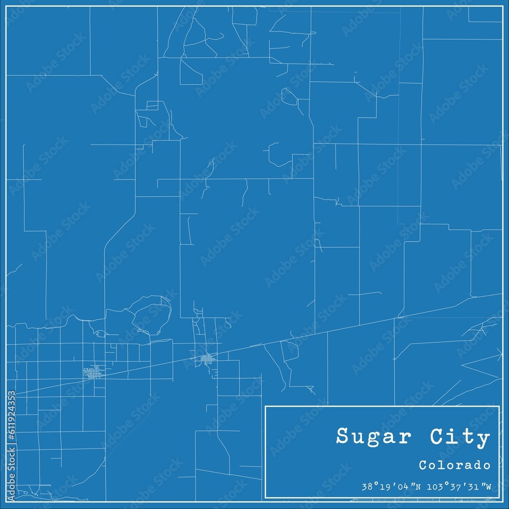 Fototapeta Blueprint US city map of Sugar City, Colorado.