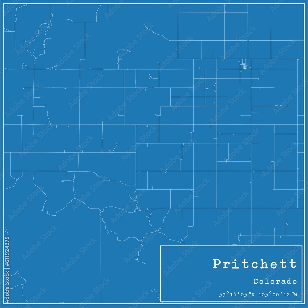 Blueprint US city map of Pritchett, Colorado. Blueprint US city map of Pritchett, Colorado.