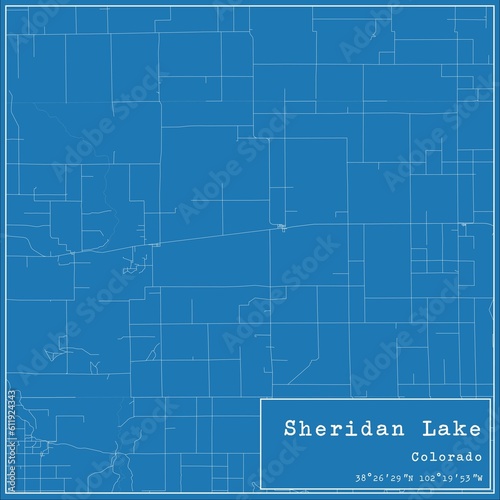 Blueprint US city map of Sheridan Lake, Colorado.